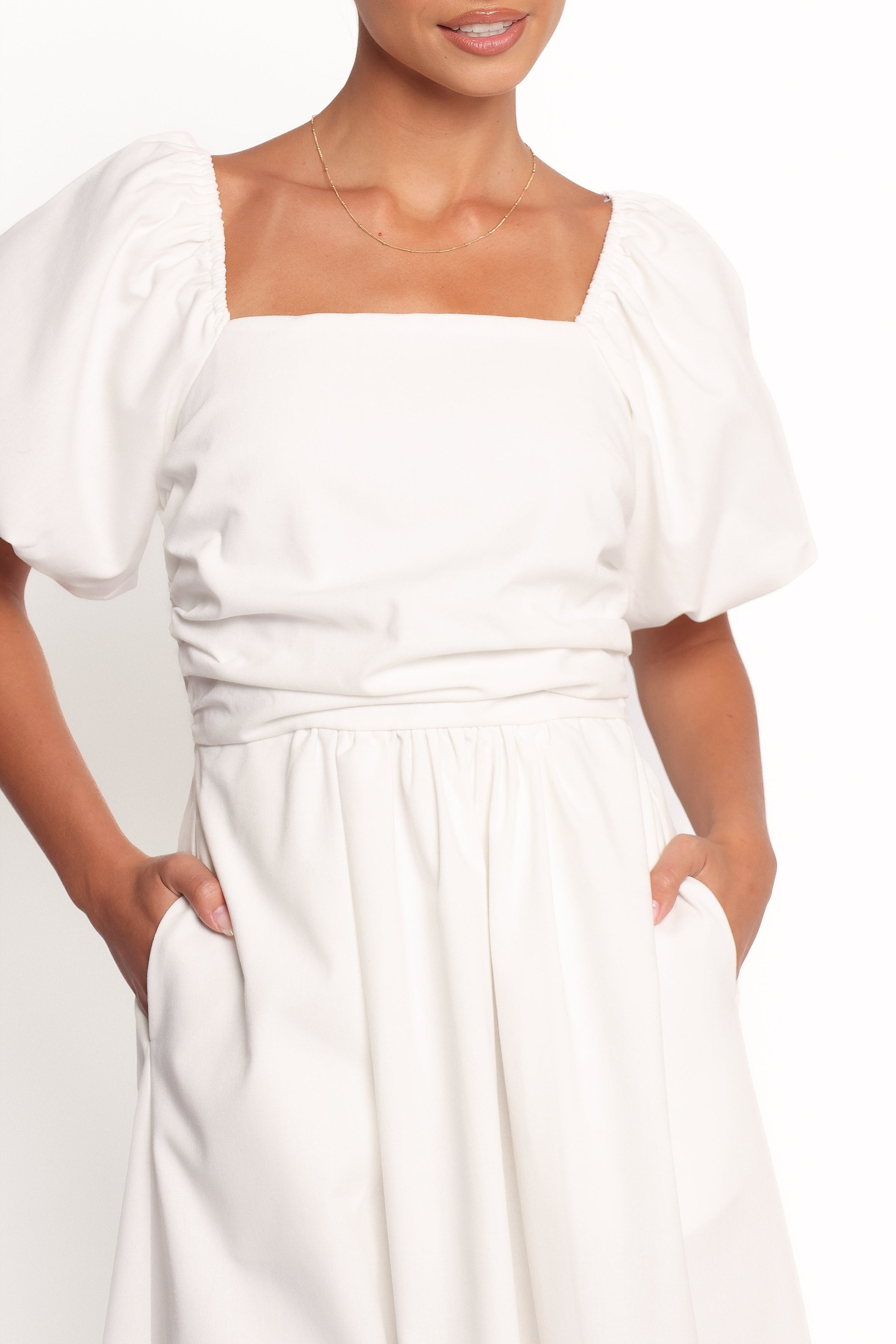 DRESSES Clo Puff Sleeve Midi Dress - White