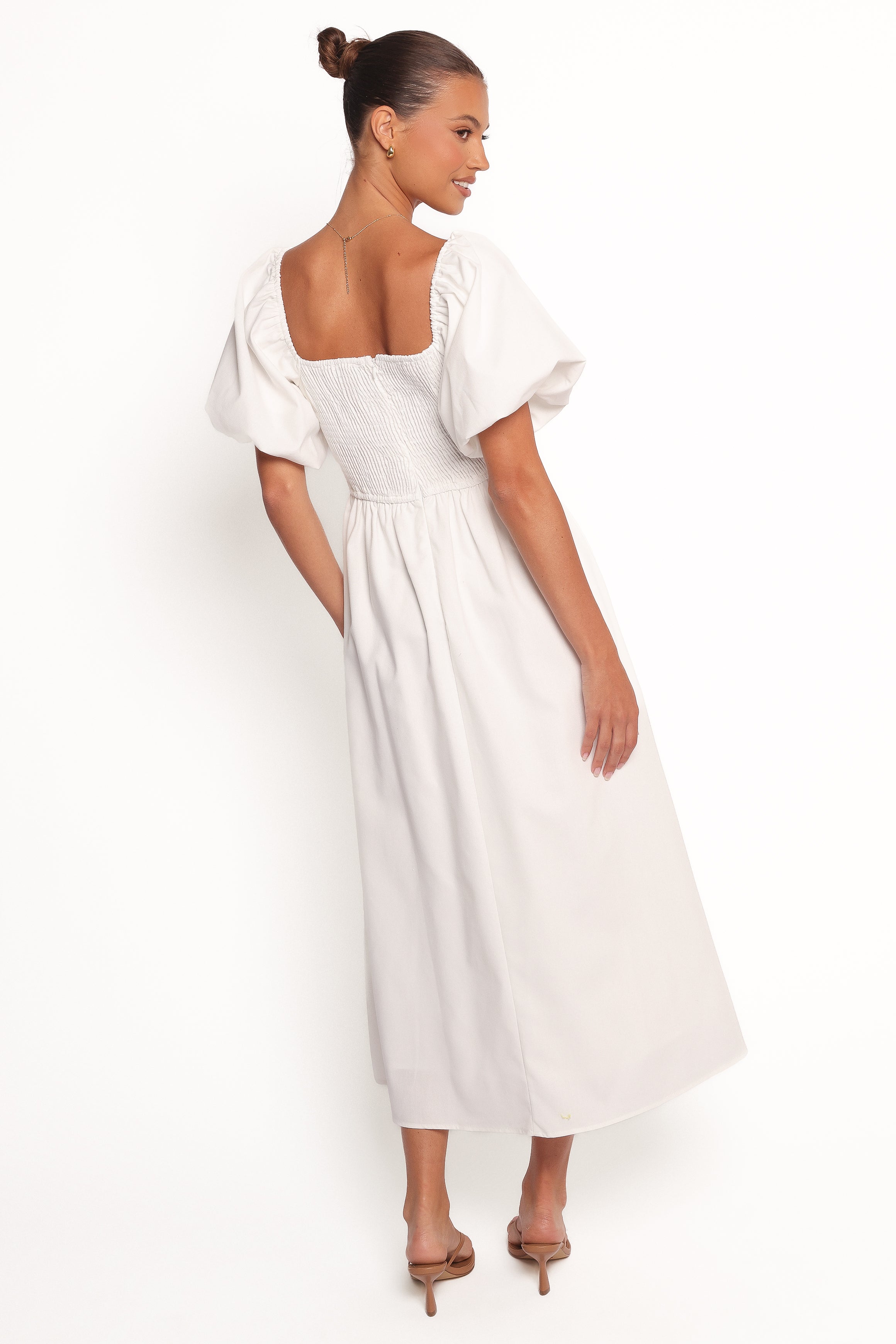 DRESSES Clo Puff Sleeve Midi Dress - White
