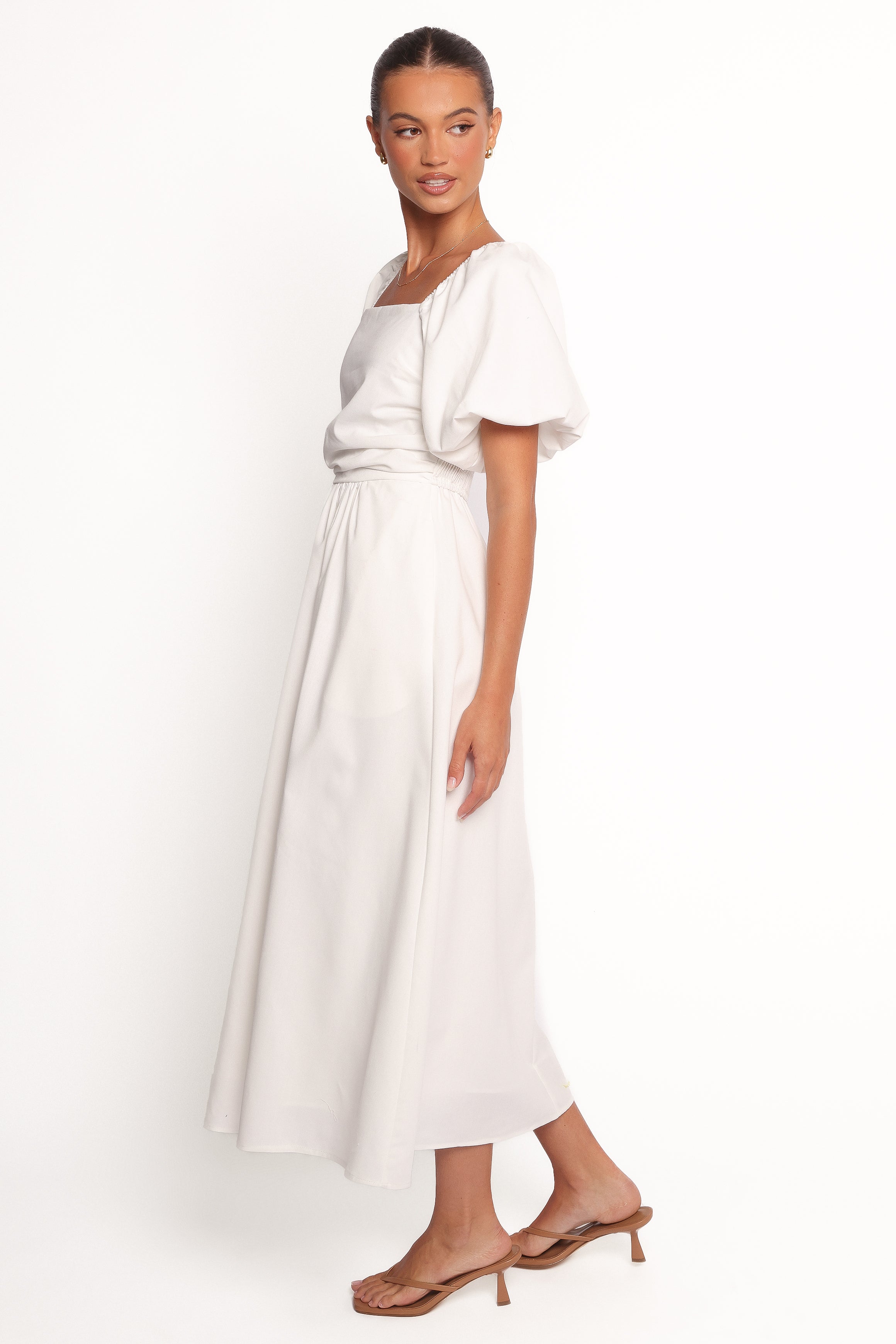 DRESSES Clo Puff Sleeve Midi Dress - White