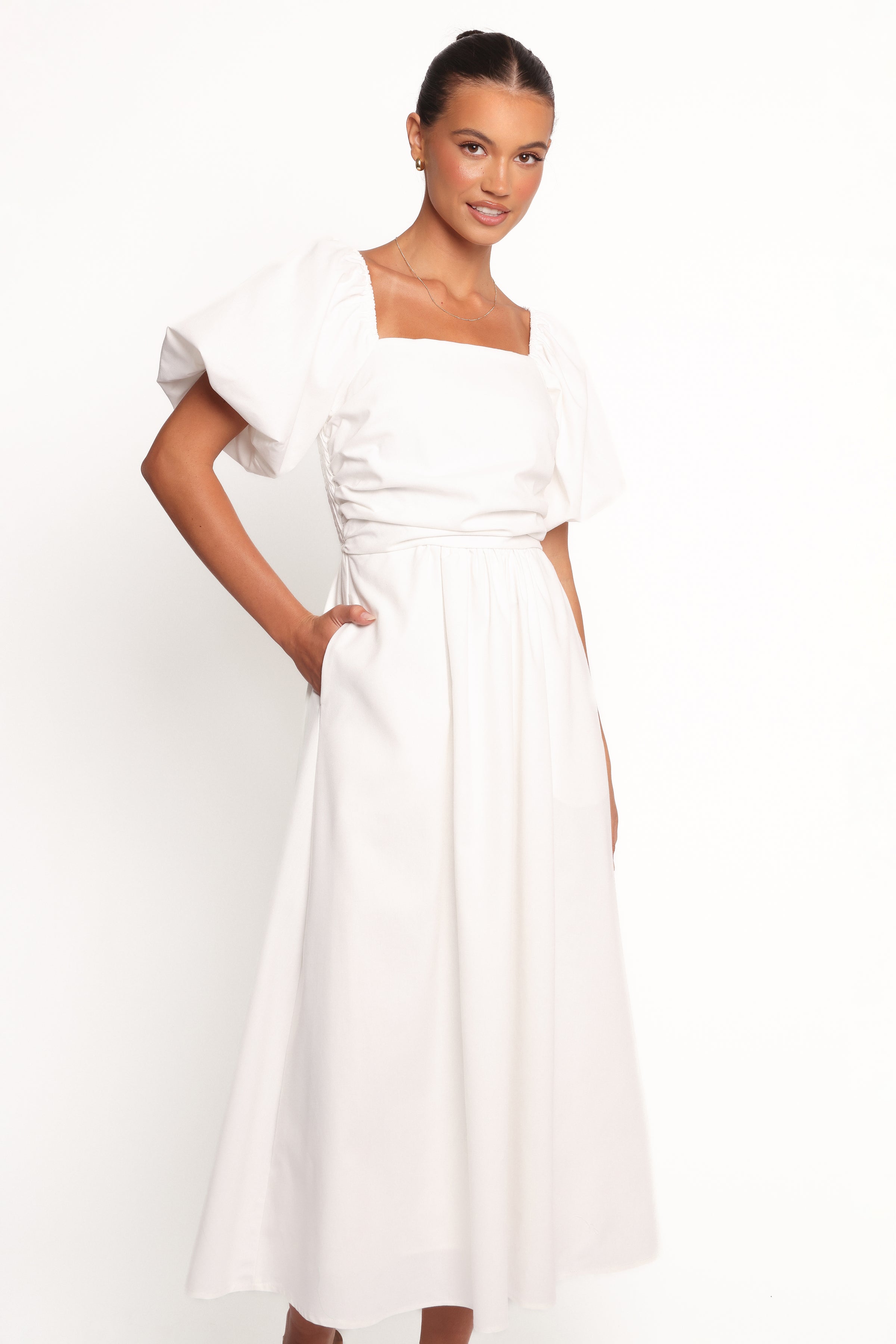 DRESSES Clo Puff Sleeve Midi Dress - White