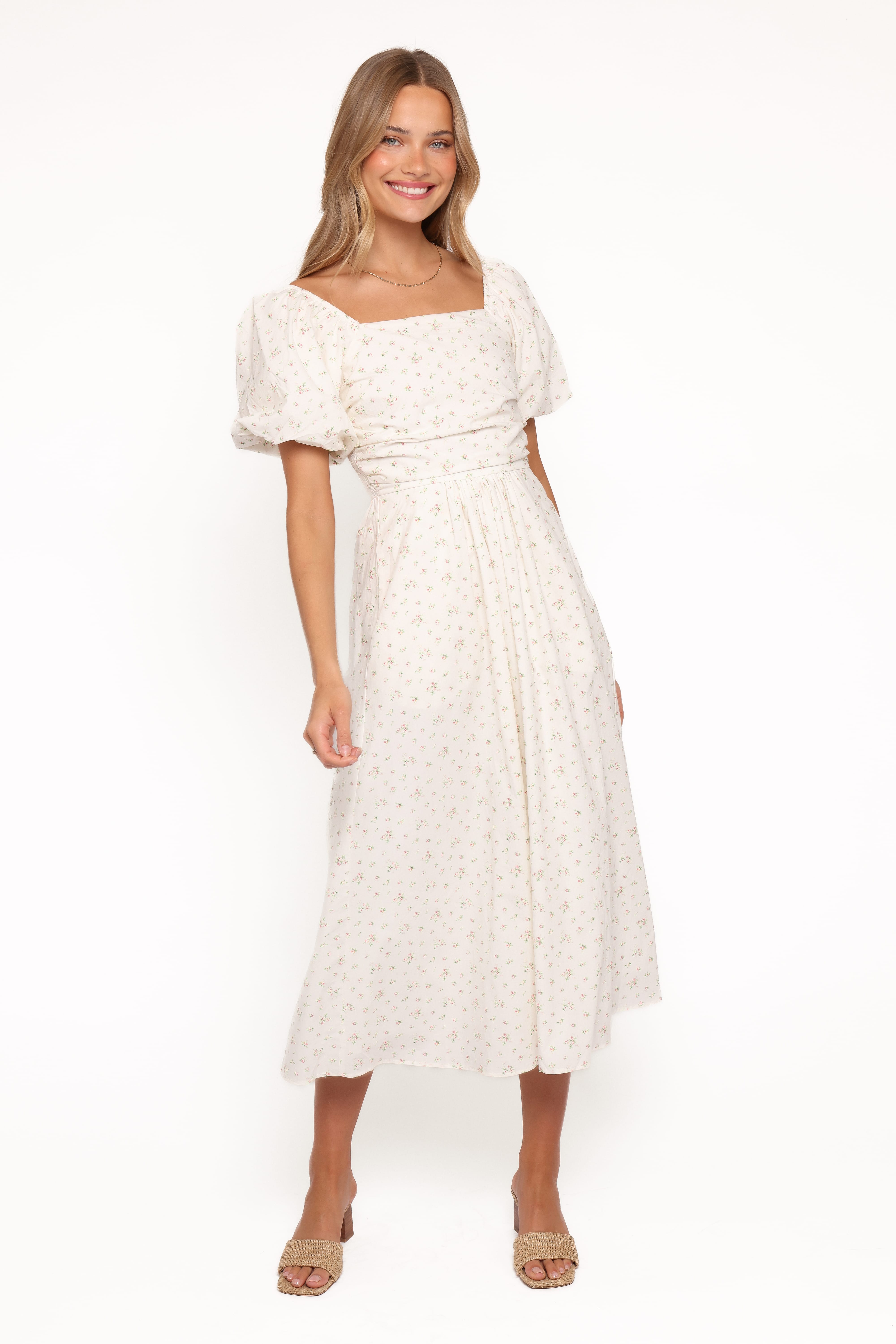 DRESSES Clo Puff Sleeve Midi Dress - White Betty