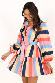 DRESSES @Cobella Long Sleeve Mini Dress - Multi Coloured