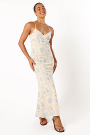DRESSES @Coco Maxi Slip Dress - Blue Cream