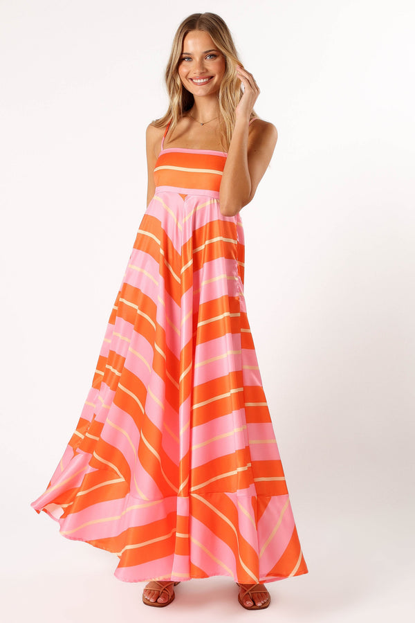 DRESSES @Collie Midi Dress - Orange Stripe