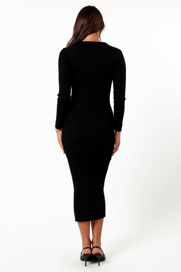 DRESSES @Collins Long Sleeve Midi Dress - Black