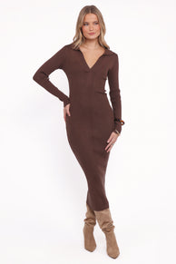 DRESSES Collins Long Sleeve Midi Dress - Chocolate