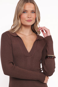 DRESSES Collins Long Sleeve Midi Dress - Chocolate