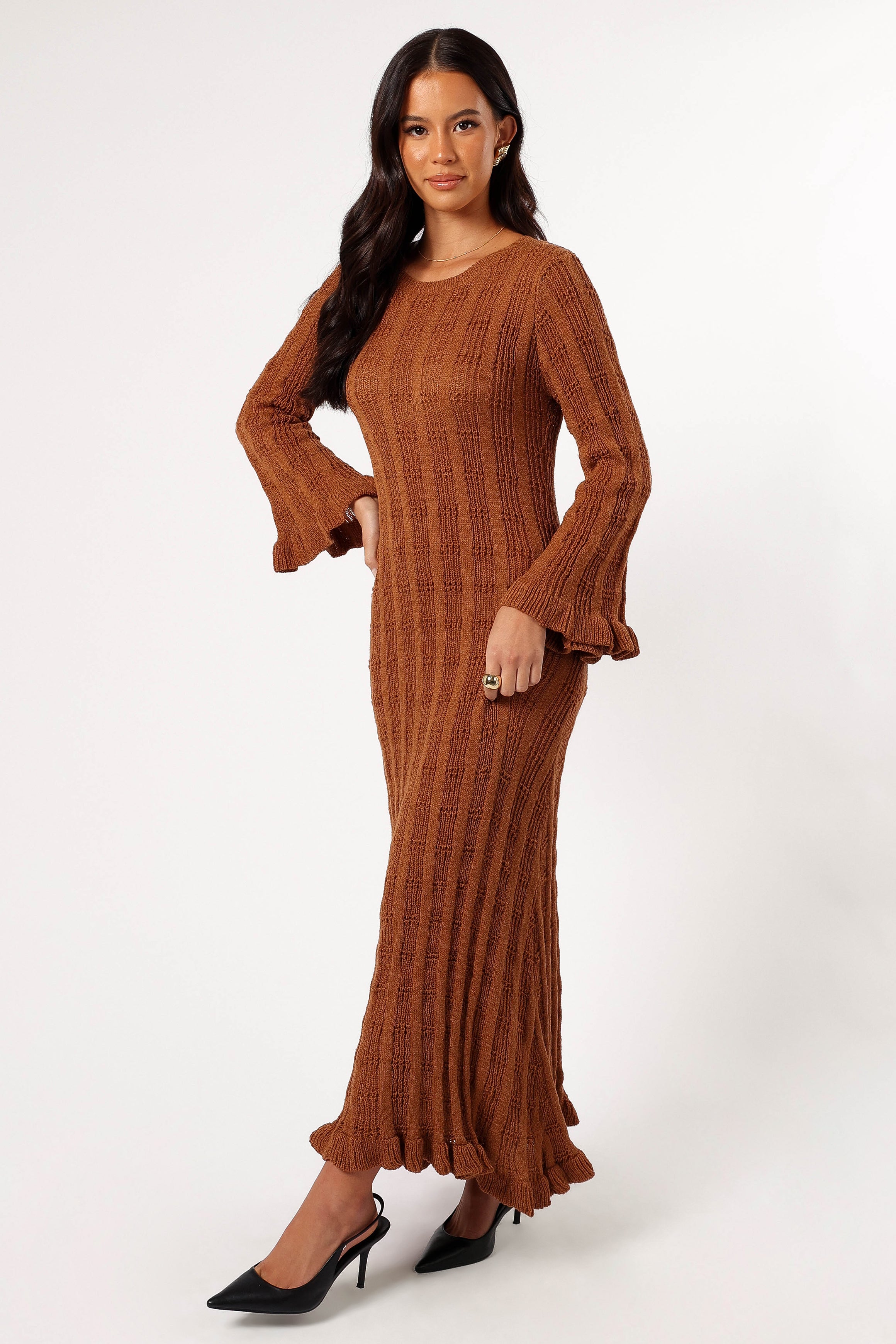 DRESSES @Colter Long Sleeve Maxi Dress - Bronze