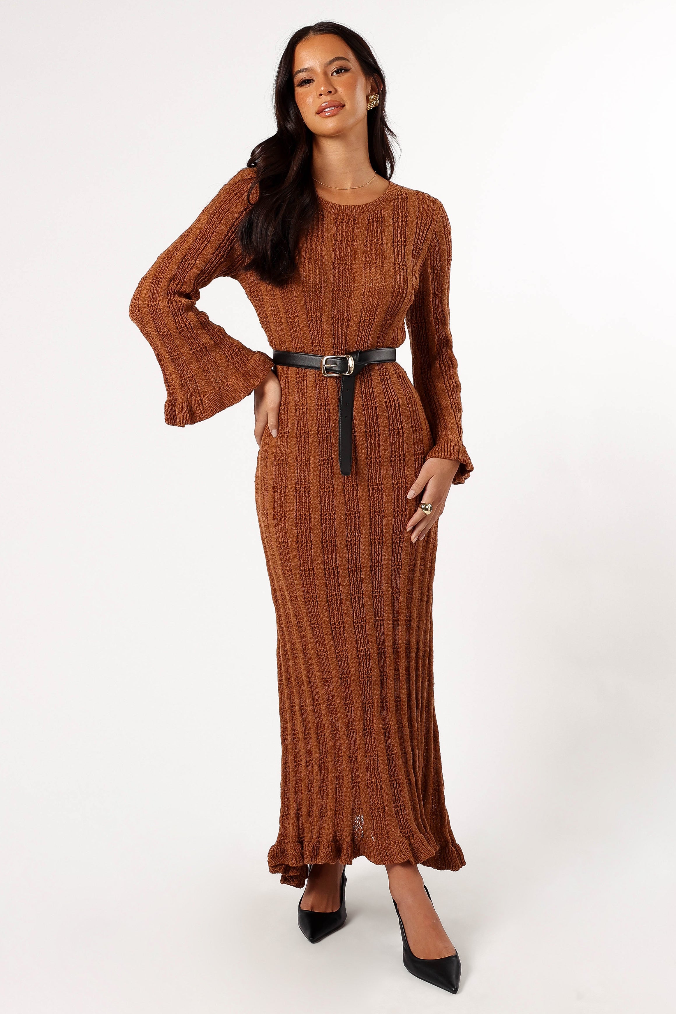 DRESSES @Colter Long Sleeve Maxi Dress - Bronze