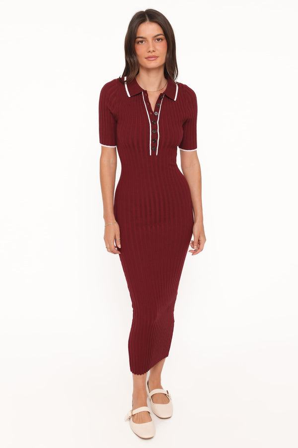 DRESSES Conner Short Sleeve Knit Dress - Burgundy