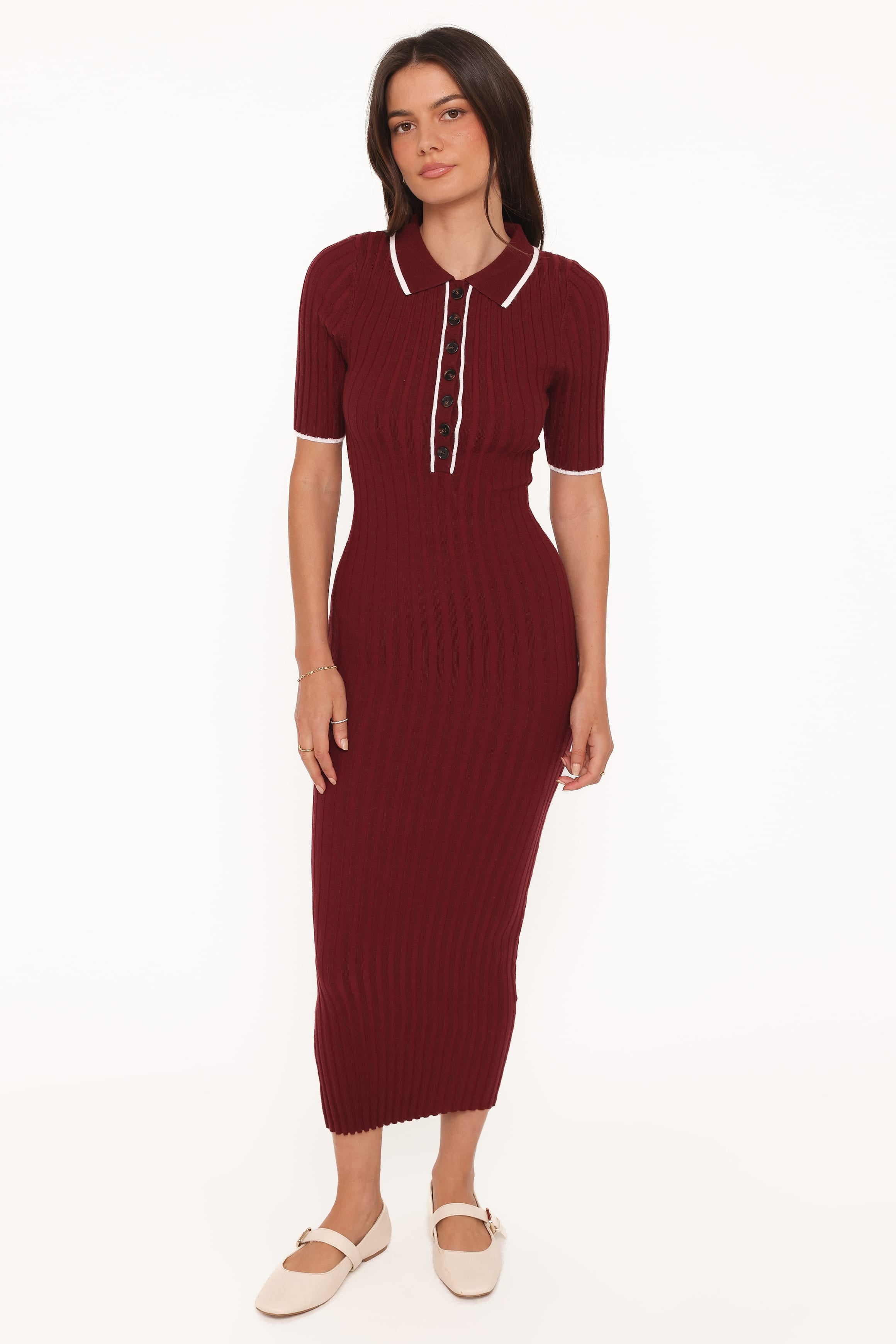 DRESSES Conner Short Sleeve Knit Dress - Burgundy