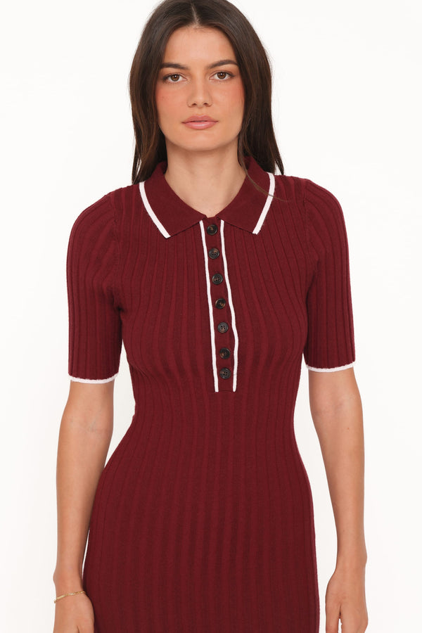 DRESSES Conner Short Sleeve Knit Dress - Burgundy