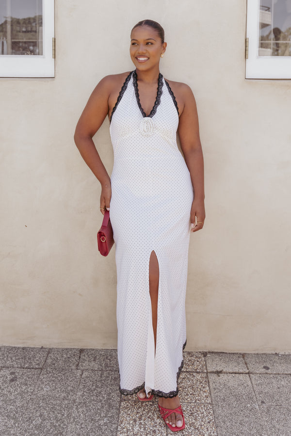 DRESSES Conrad Halter Maxi Dress - White Polka Dot