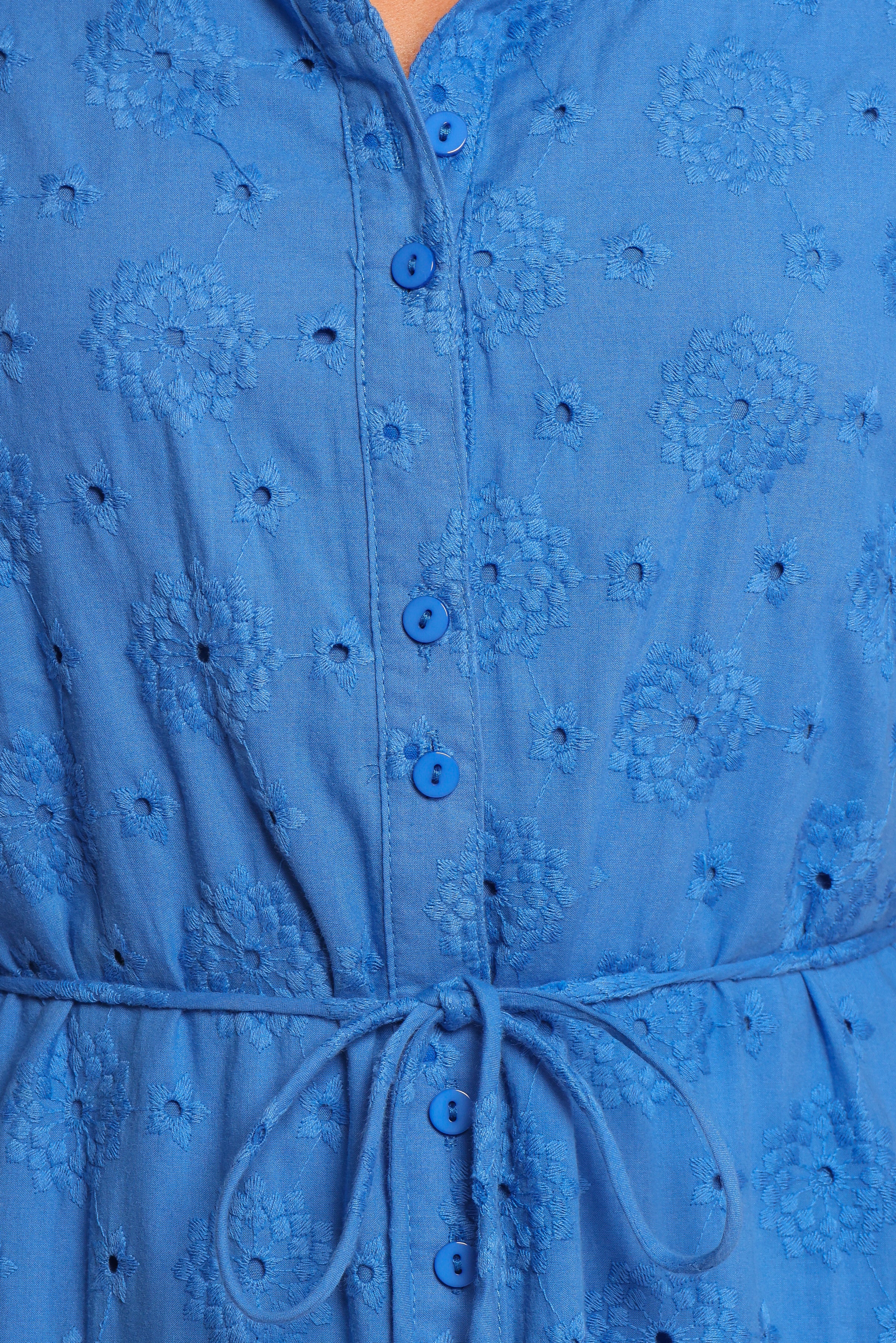 DRESSES Cooper Embroidered Button Through Midi Dress - Cobalt