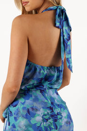 DRESSES @Corsca Halterneck Mini Dress - Blue Floral