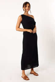 DRESSES @Cosma Off Shoulder Maxi Linen Dress - Black