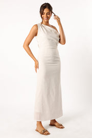 DRESSES @Cosma Off Shoulder Maxi Linen Dress - White