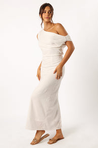 DRESSES @Cosma Off Shoulder Maxi Linen Dress - White