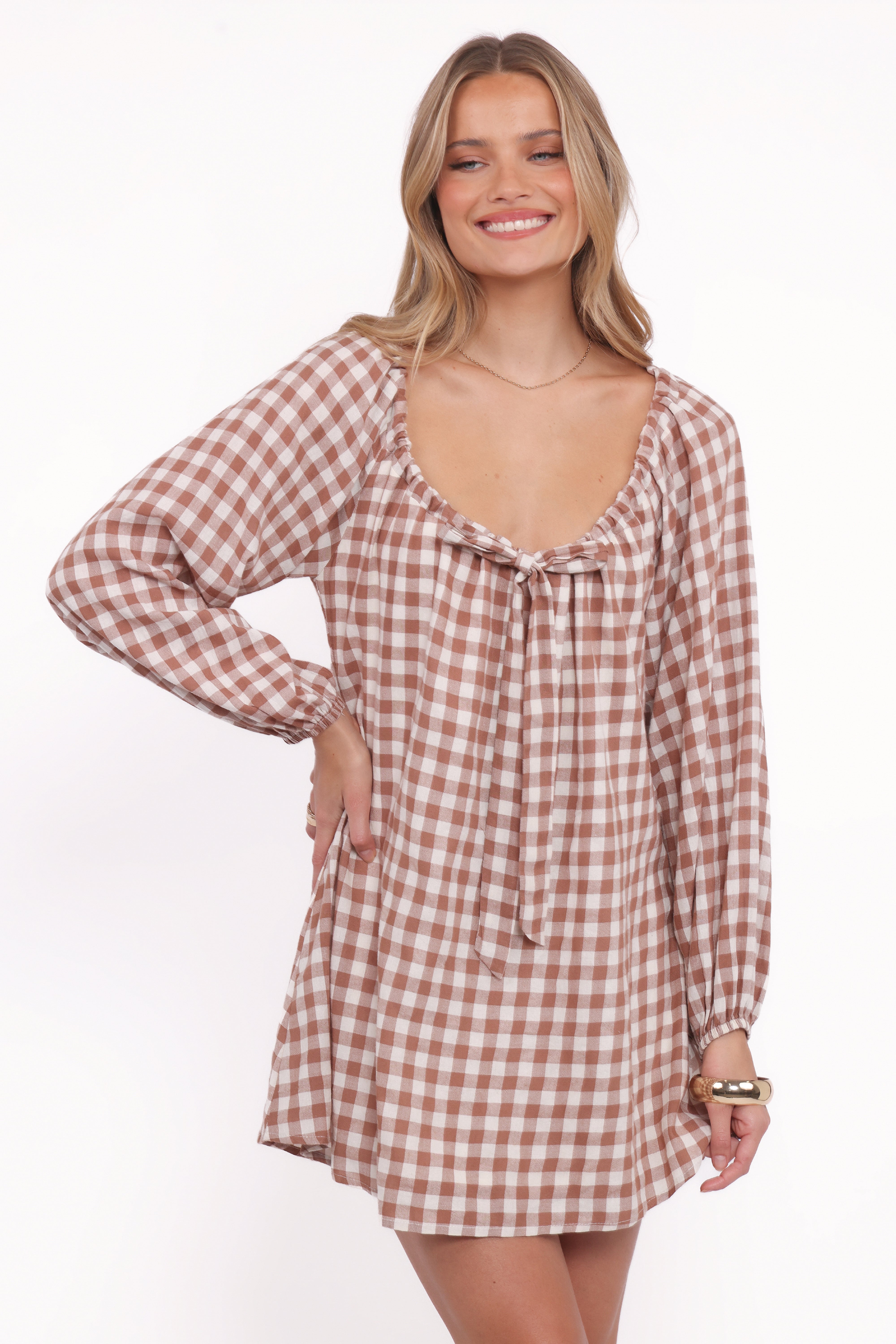 DRESSES Costa Mini Dress - Tan Gingham