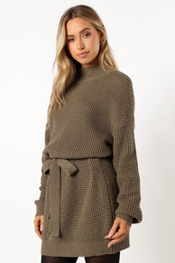 DRESSES @Cozette Longsleeve Mini Dress - Olive