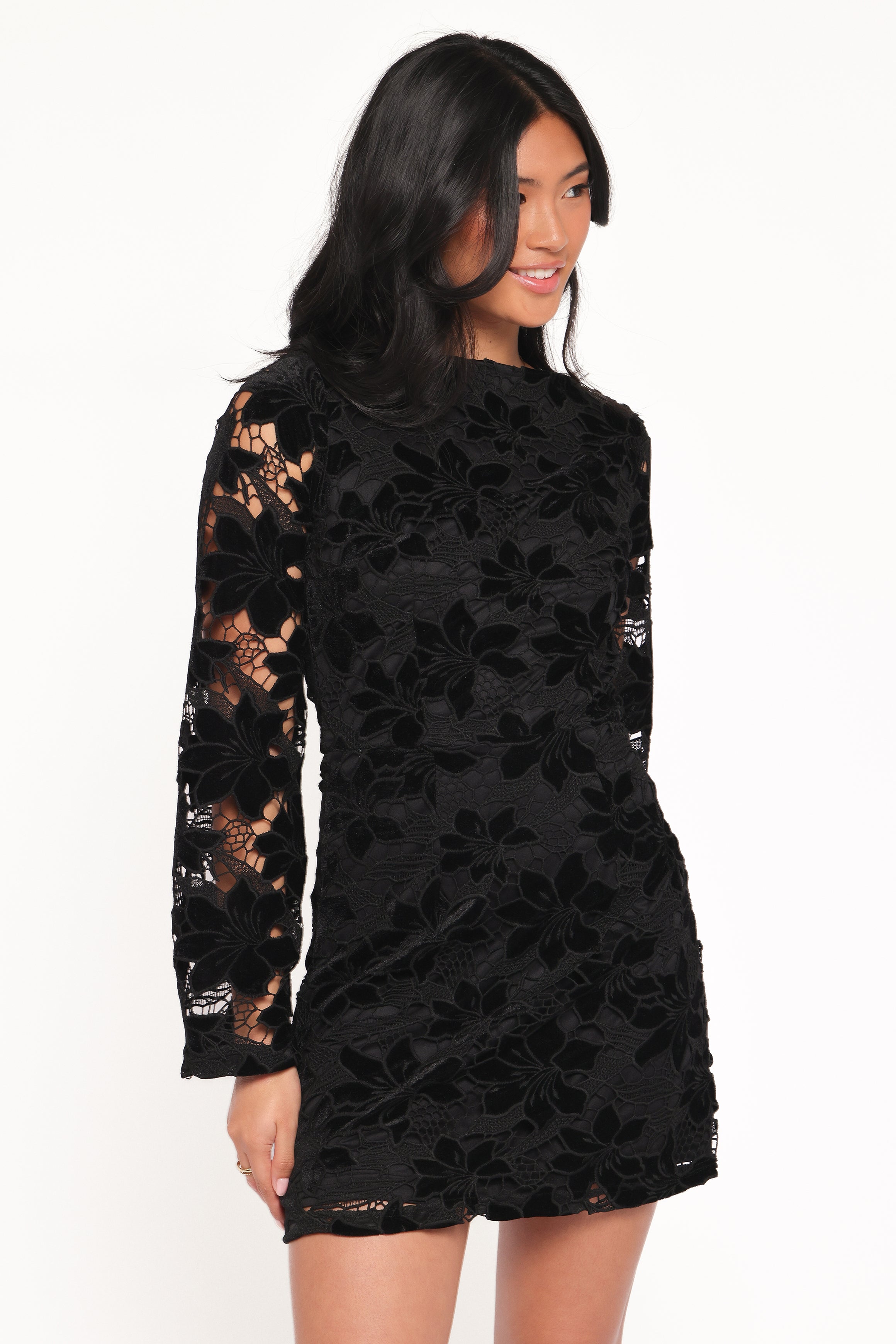 DRESSES Cynthia Velvet Lace Mini Dress - Black