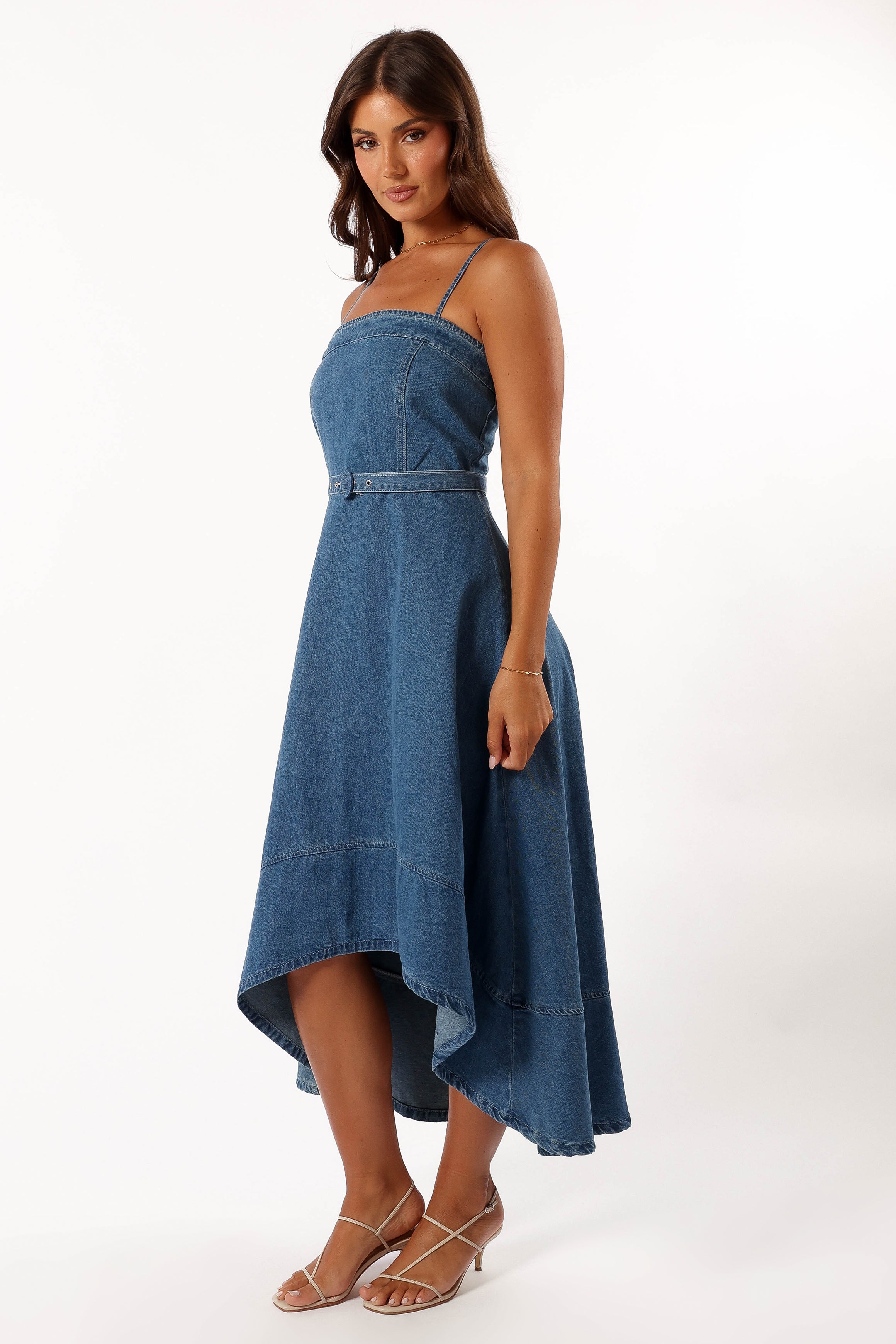 DRESSES @Cyrus Belted Midi Dress - Denim