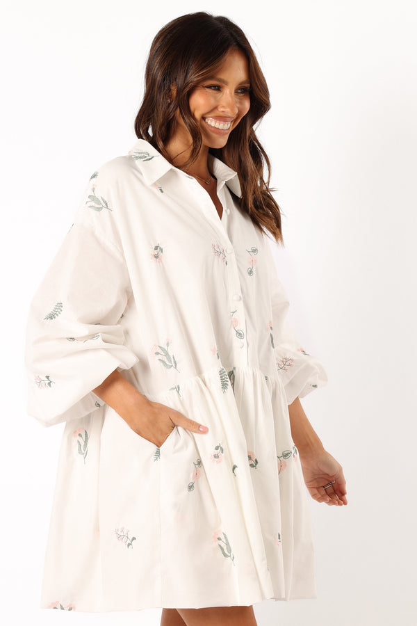 DRESSES @Daisy Longsleeve Mini Dress - White Floral