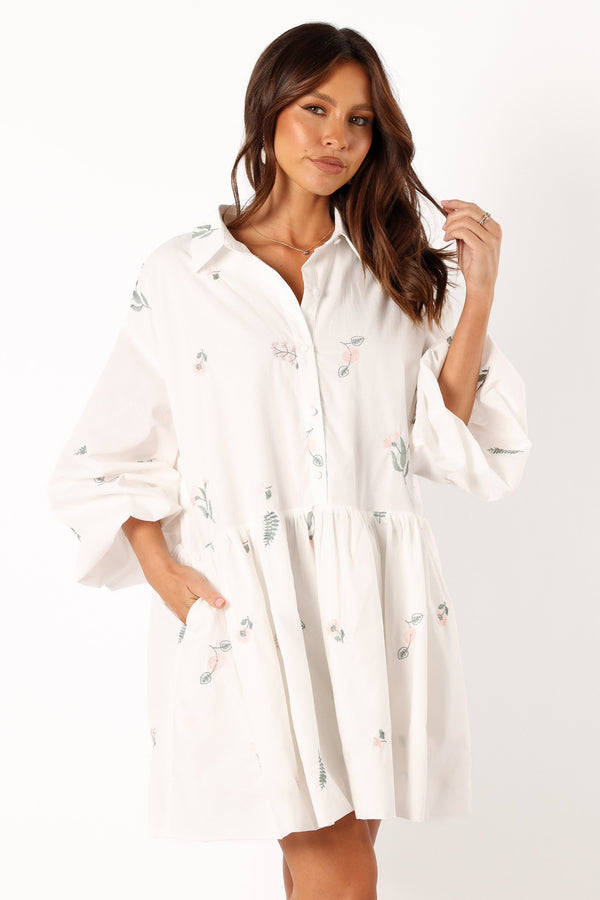 DRESSES @Daisy Longsleeve Mini Dress - White Floral