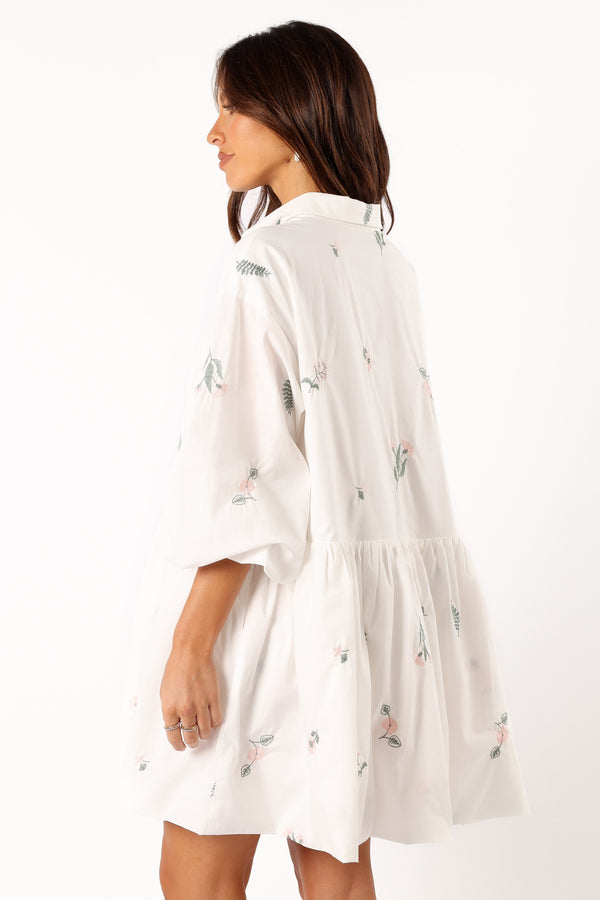 DRESSES @Daisy Longsleeve Mini Dress - White Floral