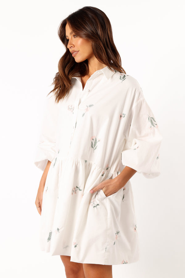 DRESSES @Daisy Longsleeve Mini Dress - White Floral