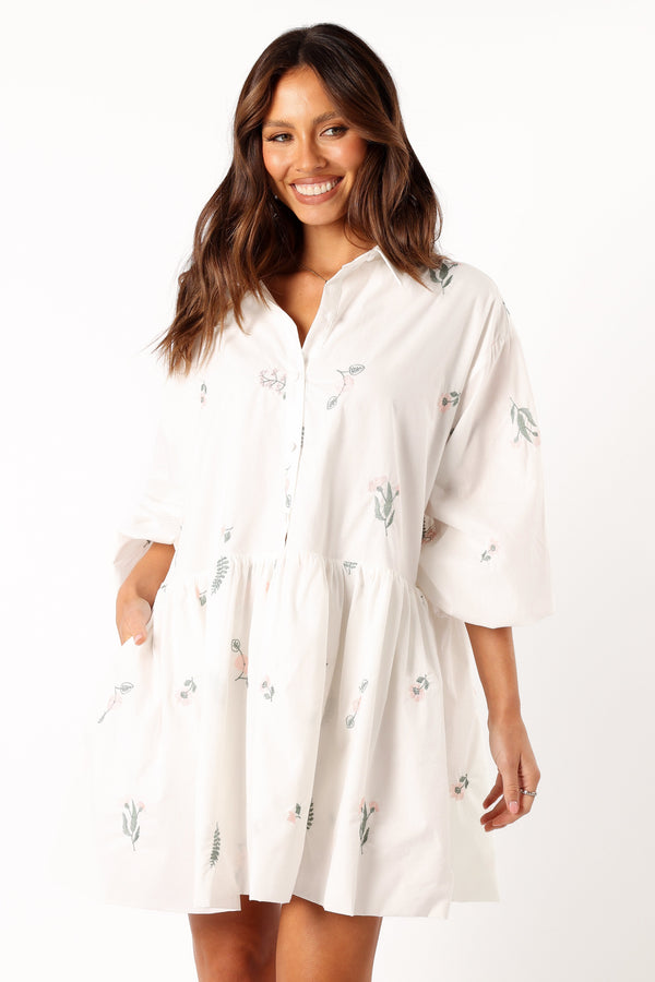 DRESSES @Daisy Longsleeve Mini Dress - White Floral