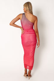 DRESSES @Dakota One Shoulder Midi Dress - Berry Gradient