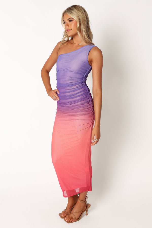 DRESSES @Dakota One Shoulder Midi Dress - Purple Gradient