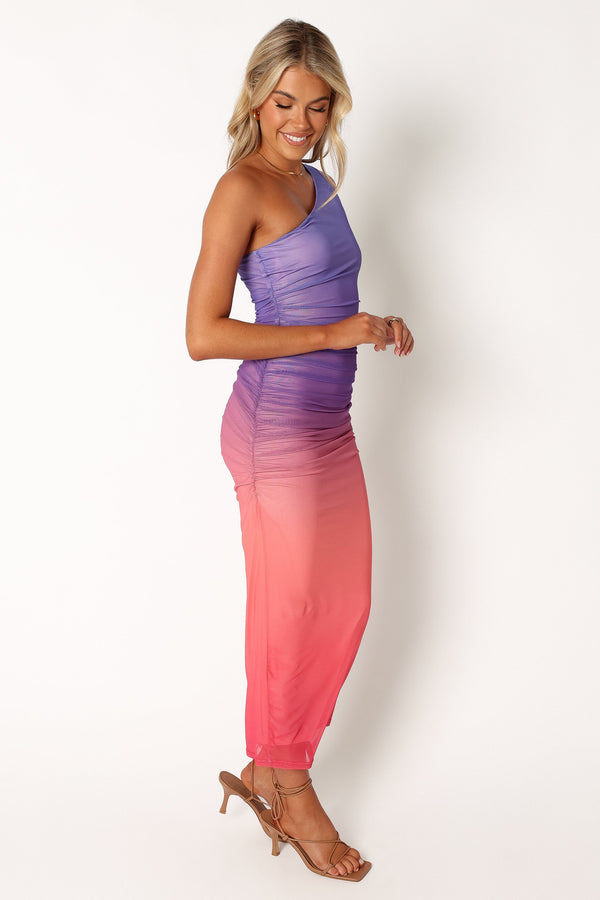 DRESSES @Dakota One Shoulder Midi Dress - Purple Gradient