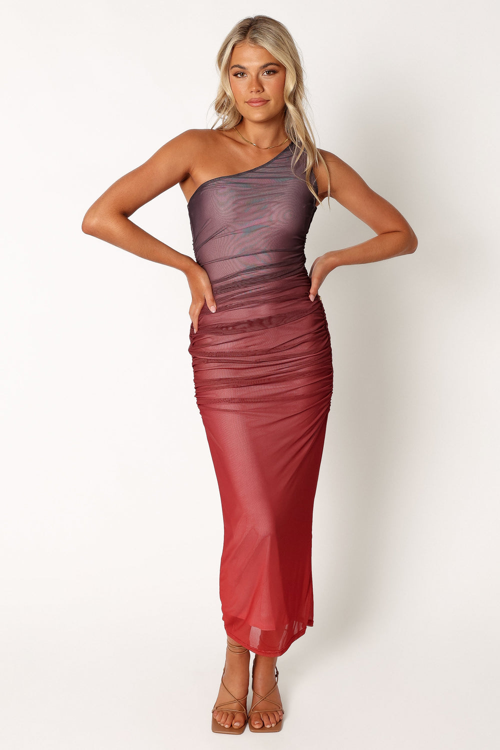 DRESSES @Dakota One Shoulder Midi Dress - Wine Gradient