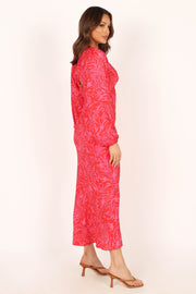 DRESSES @Daphne Long Sleeve Midi Dress - Pink Red
