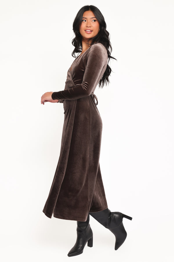 DRESSES Darby Long Sleeve Midi Dress - Dark Brown