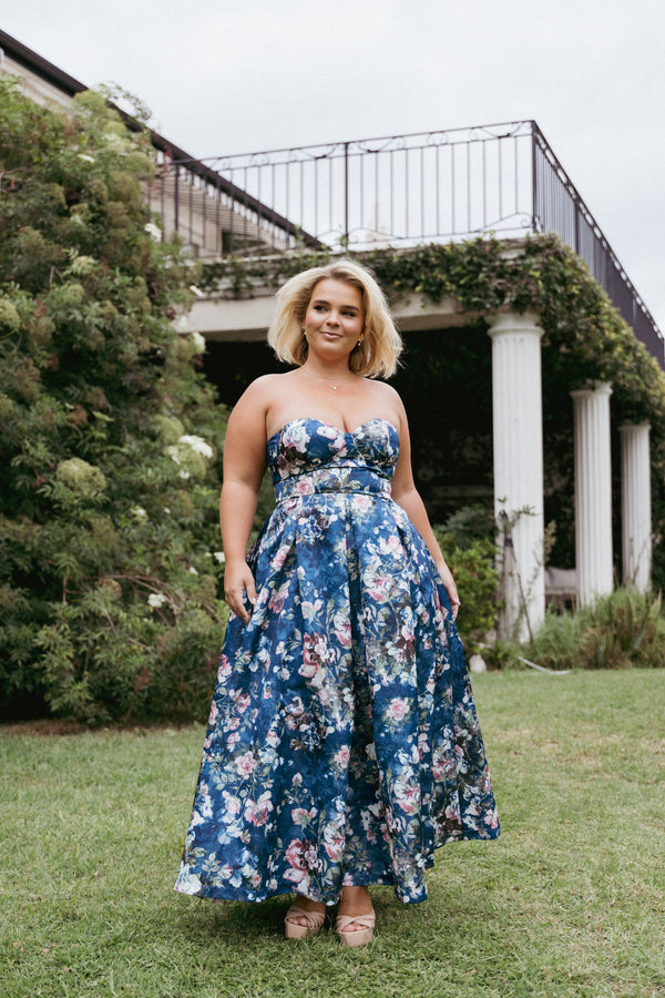 DRESSES Darina Strapless Midi Dress - Midnight Floral