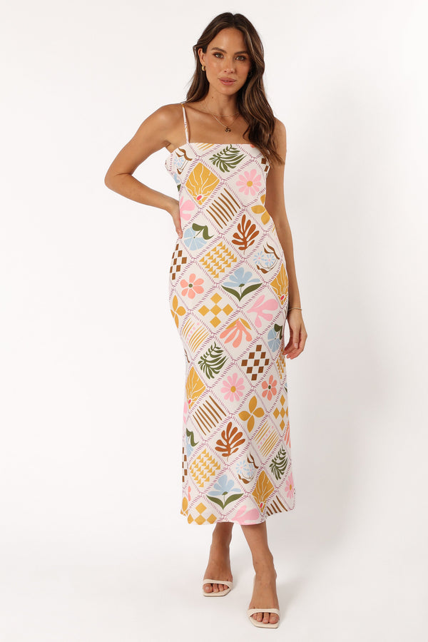 DRESSES @Darlene Maxi Slip Dress - White Multi (Hold for Cool Beginnings)