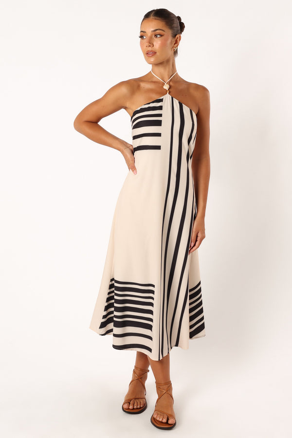 DRESSES @Deana Halterneck Midi Dress - Cream Black