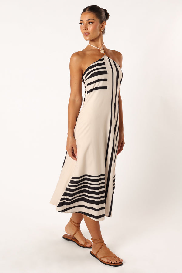 DRESSES @Deana Halterneck Midi Dress - Cream Black