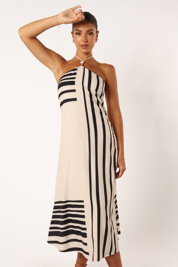 DRESSES @Deana Halterneck Midi Dress - Cream Black