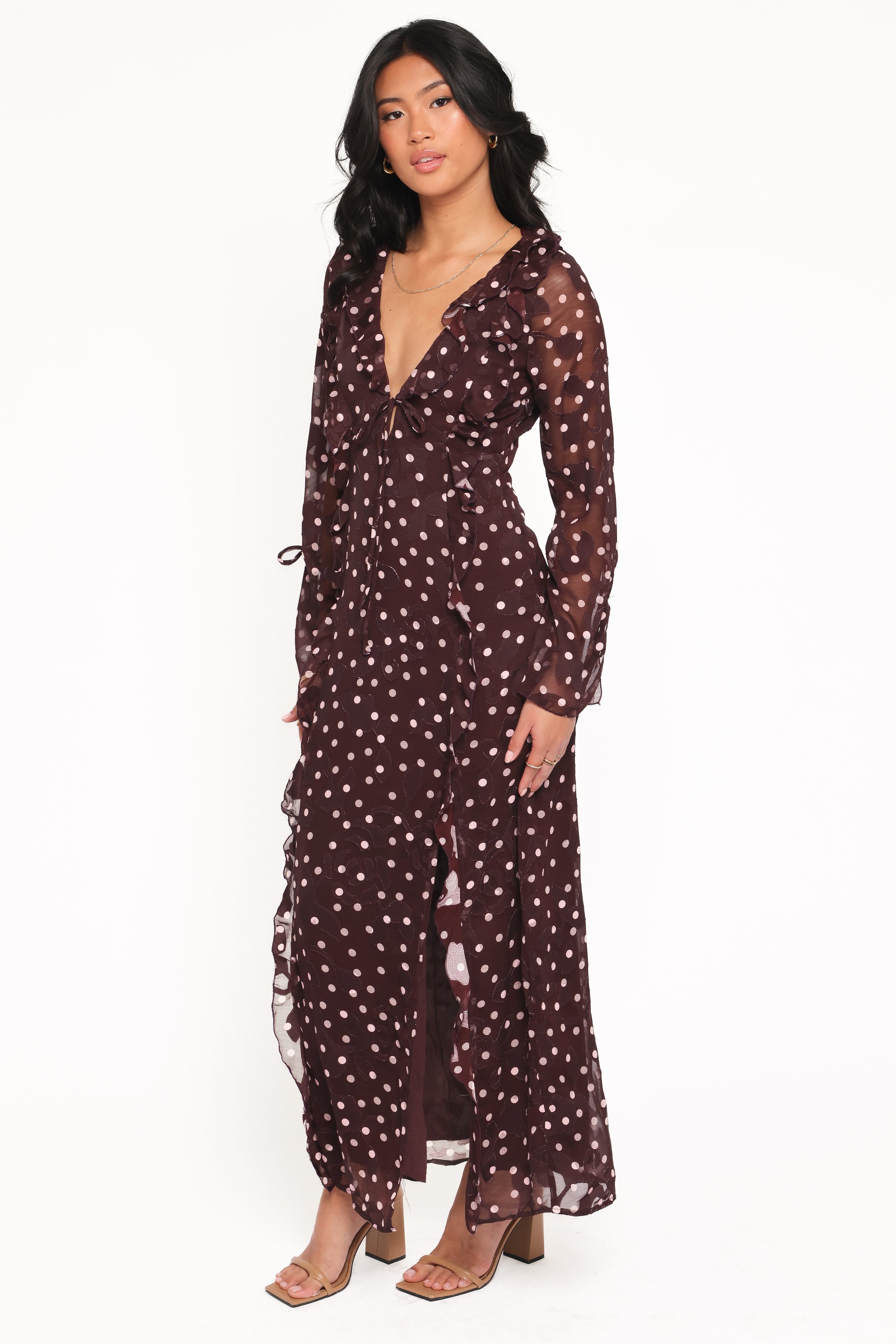 DRESSES Delta Maxi Dress - Plum Polka Dot