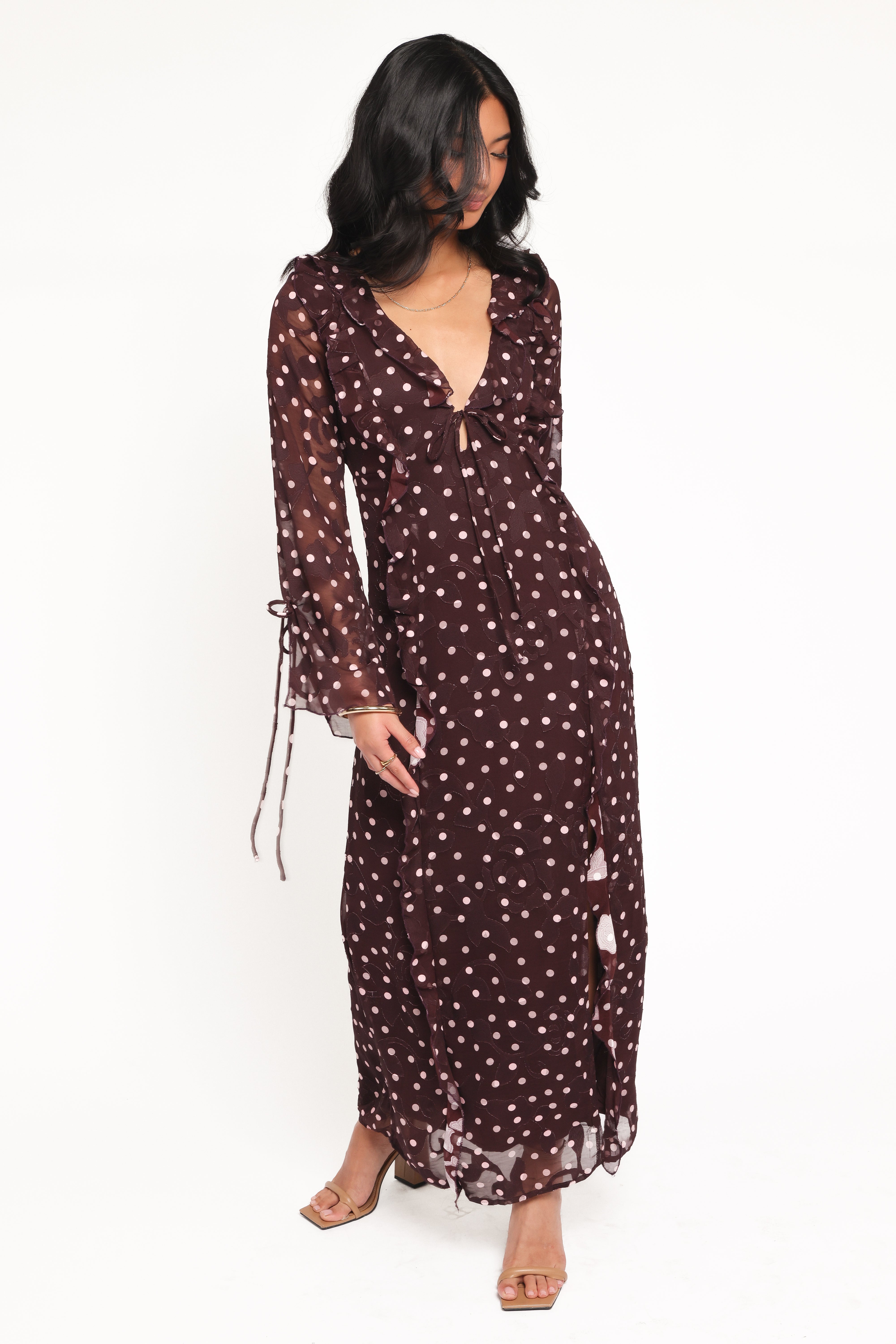 DRESSES Delta Maxi Dress - Plum Polka Dot