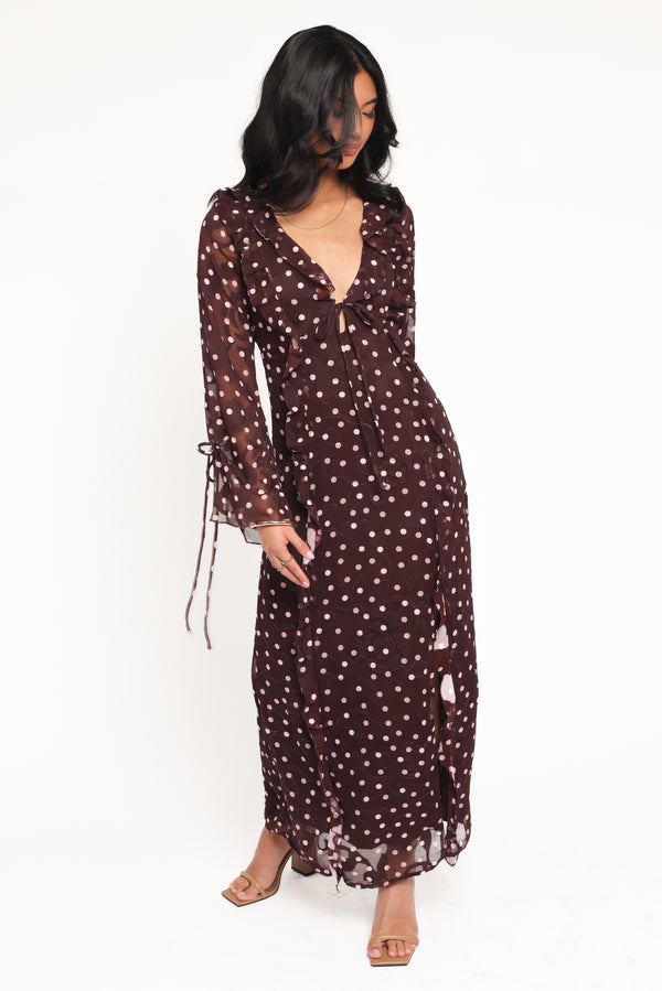 DRESSES Delta Maxi Dress - Plum Polka Dot