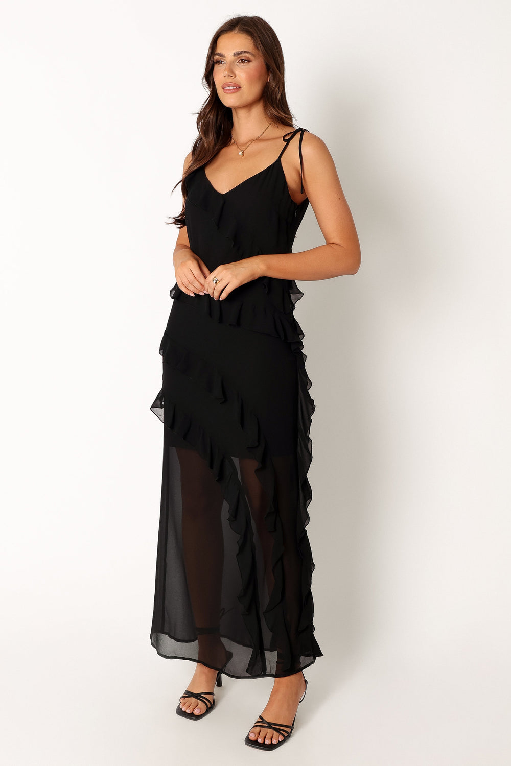Demi Ruffle Maxi Dress - Black - Petal & Pup