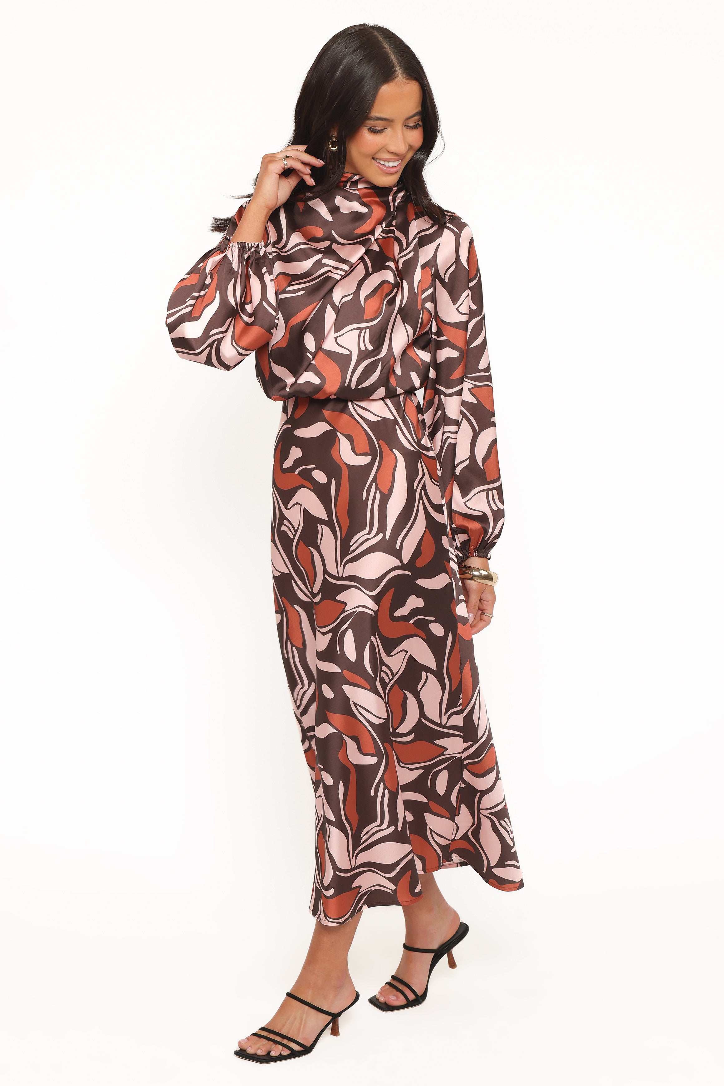 DRESSES Demire Long Sleeve Midi Dress - Brown Multi