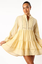 DRESSES @Denali Longsleeve Mini Dress - Tan Yellow