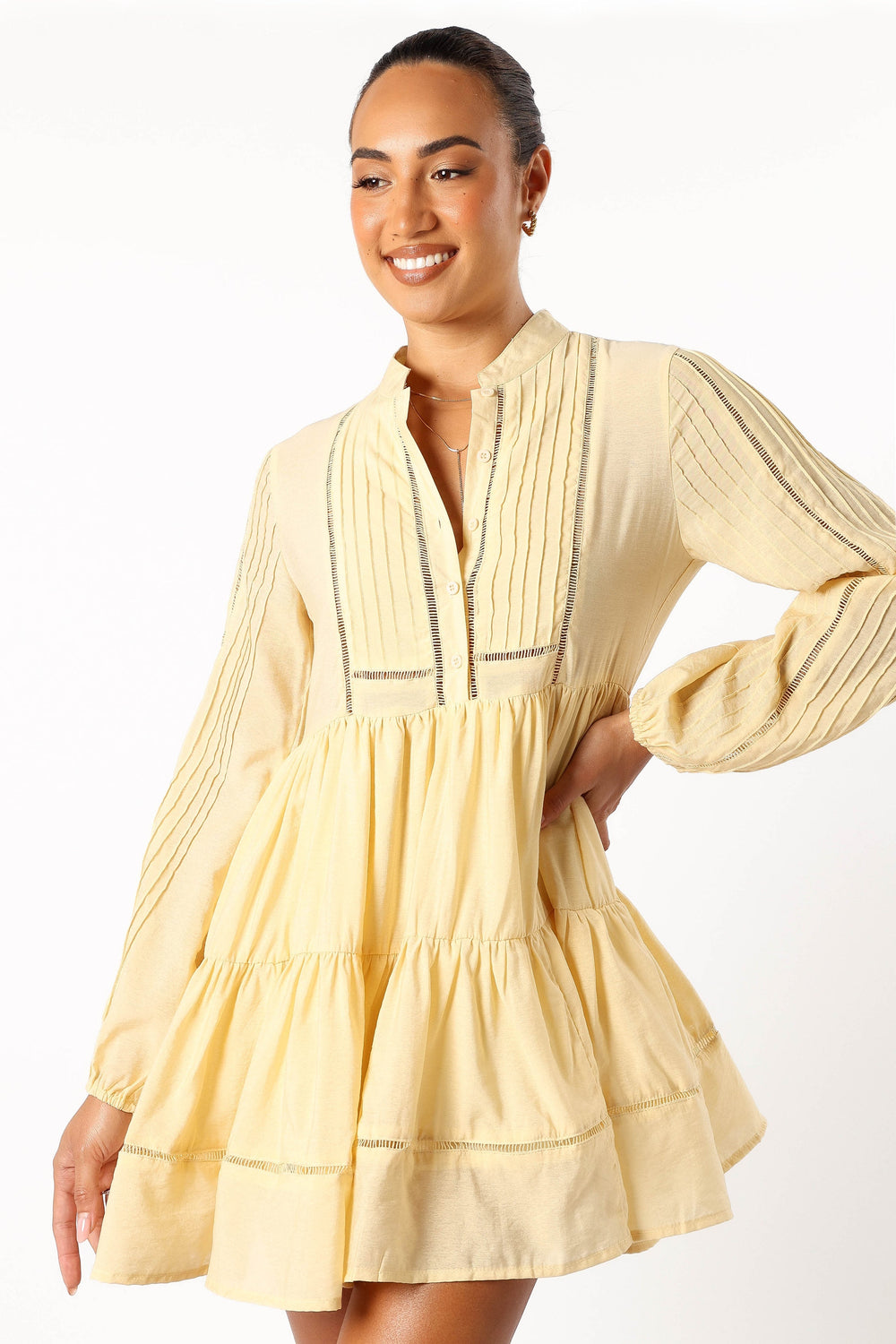 DRESSES @Denali Longsleeve Mini Dress - Tan Yellow