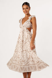 DRESSES @Denali Midi Dress - Beige Print